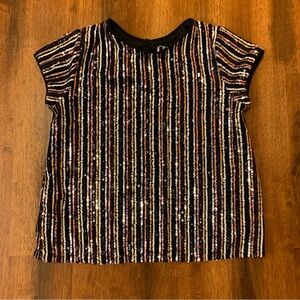 Art Class Small 6/ 6X Black and Gold Sequin Top with Stripes Lined Keyhole Back